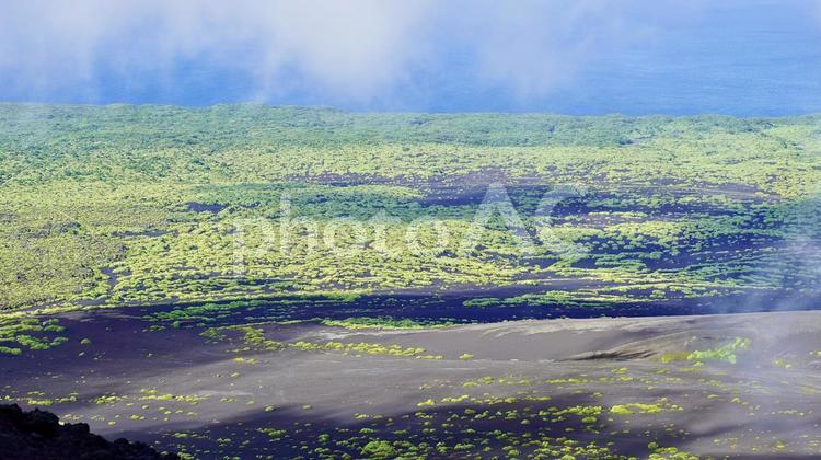 霧がかかった伊豆大島裏砂漠と太平洋 火山,砂漠,裏砂漠の写真素材