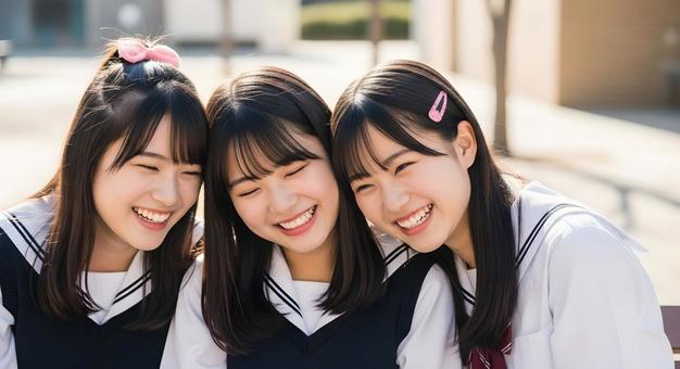 仲がいい女子高校生3人グループ 仲がいい女子高校生3人グループの写真