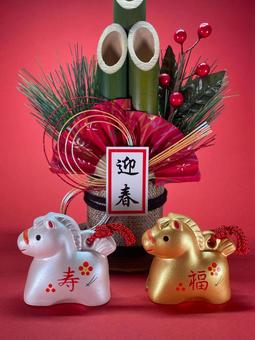 年賀状素材・干支・午年・門松 年賀状,年賀状素材,干支の写真素材