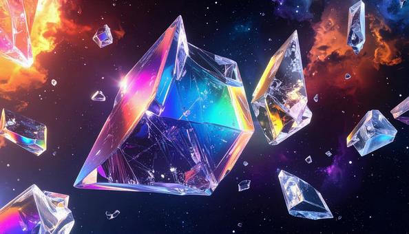 宇宙空間に浮かぶ虹色のクリスタルの写真