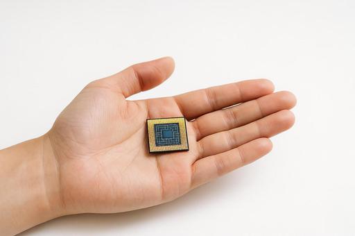 量子チップを持つ手のアップの写真
