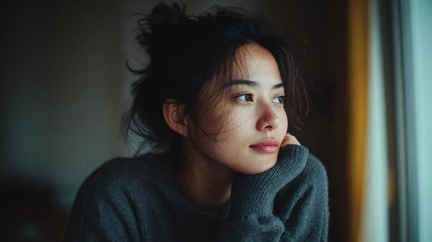 窓辺に佇む女性のポートレート 窓辺に佇む女性のポートレートの写真