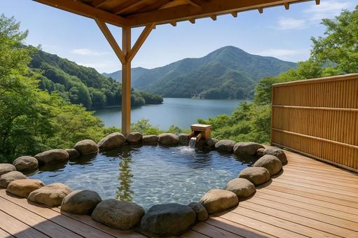 湖畔を望む露天風呂 湖畔を望む露天風呂の写真