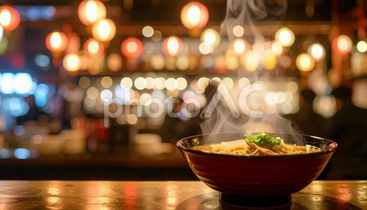 深夜の一杯 ラーメン,丼,湯気の写真素材