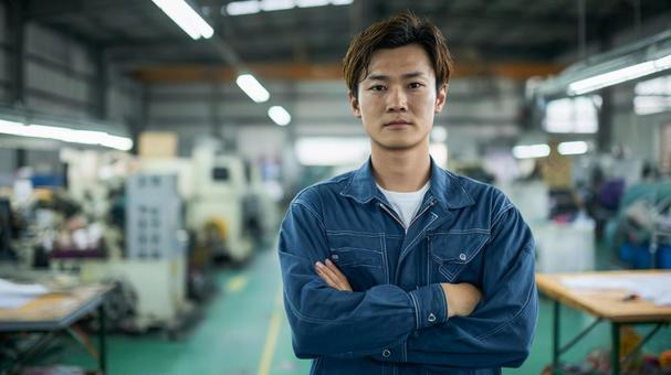 工場勤務の若い作業員の写真
