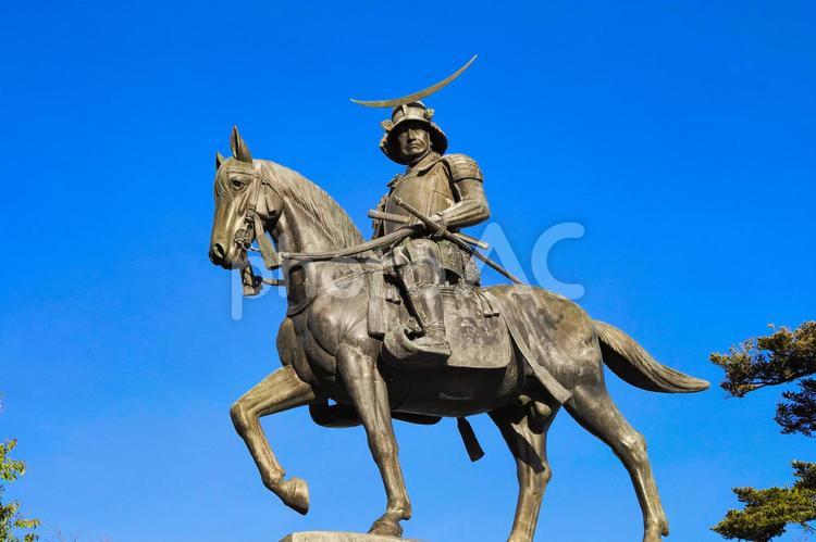 伊達政宗騎馬像 宮城県観光  伊達政宗,銅像,像の写真素材