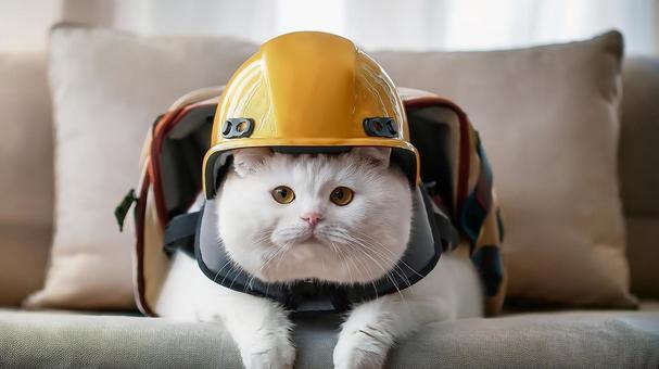 避難準備をした猫 避難準備をした猫の写真
