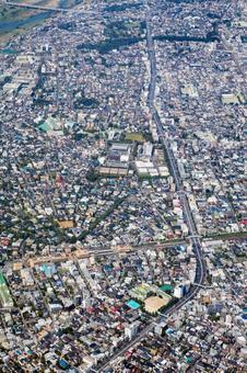 田園調布駅上空から等々力渓谷方向を空撮 田園調布駅上空から等々力渓谷方向を空撮 空撮,世田谷区,田園調布の写真素材