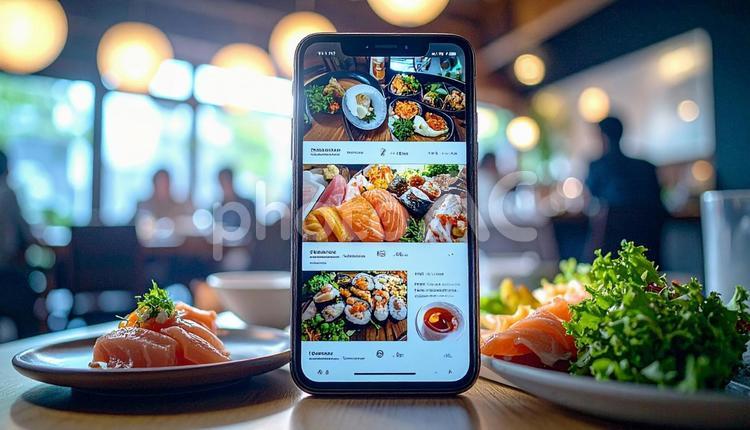 携帯からメニューを注文する 注文,携帯電話,メニューの写真素材