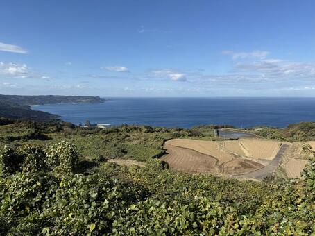 田舎の風景(長門市)01 田舎,青空,秋晴れの写真素材