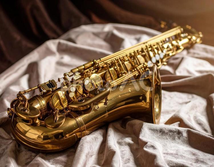 バリトンサックス　シルク　楽器　音楽　金 サックス,サクソフォン,バリトンサックスの写真素材