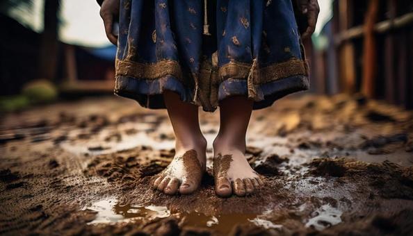 The feet of a boy around 10 years old who played in the mud, boys feet, mud everything, dragonfly, JPG