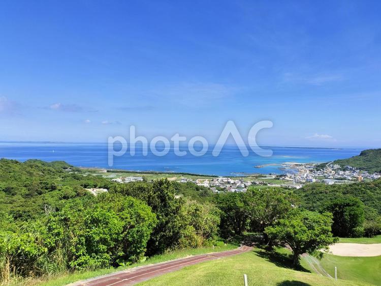 知念安座間の風景 沖縄,海,空の写真素材