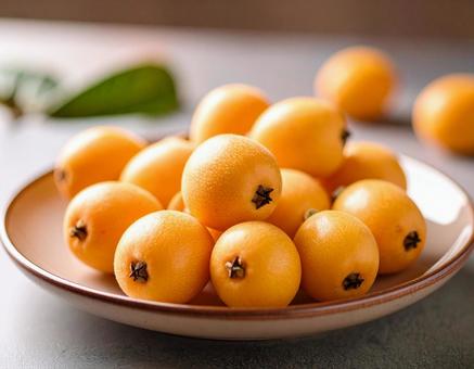 皿に乗せたビワ 皿に乗せたビワの写真