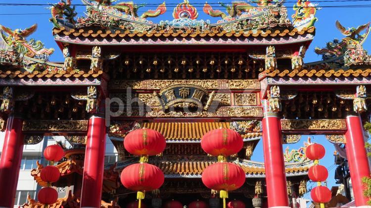 横浜中華街、関帝廟 アップ 横浜中華街,関帝廟,中華街の写真素材