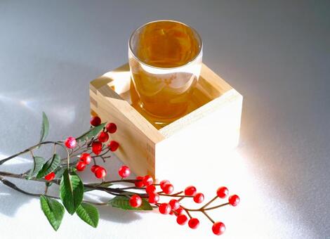 日本酒と南天（俯瞰） 日本酒,正月,枡の写真素材