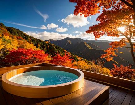 雄大な自然に囲まれた露天風呂(青空) 雄大な自然に囲まれた露天風呂(青空)の写真