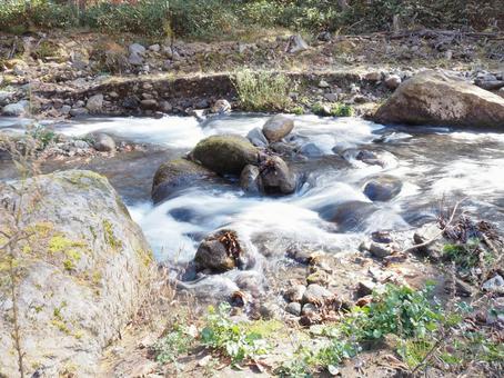 渓流 自然,海,青空の写真素材