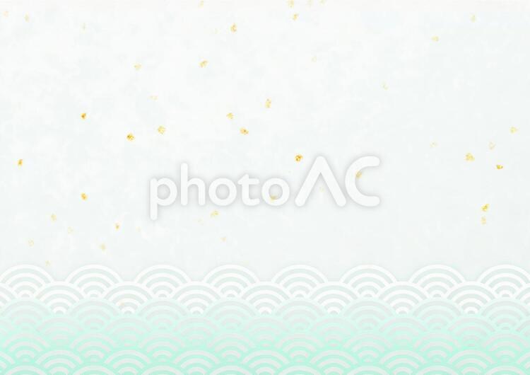 青海波と金箔　和風　フレーム素材（緑色）水平波　横 イラスト,青海波,金箔の写真素材