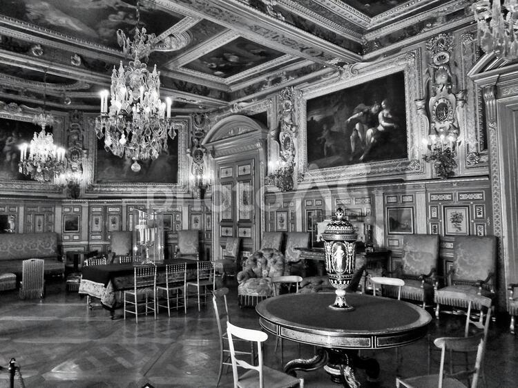 フォンテーヌブロー宮殿の風景24 世界遺産 白黒 フォンテーヌブロー宮殿,絢爛豪華,モノクロの写真素材