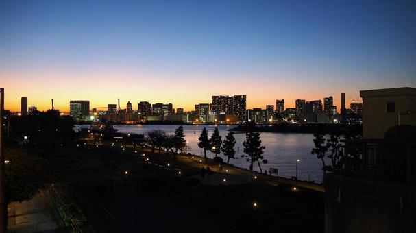 冬のお台場・お台場海浜公園の夜景・東京都 冬,お台場,夜景の写真素材