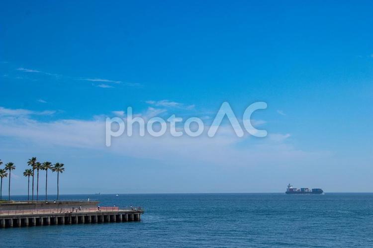 ヤシの木と船と青い海 海,青い,波の写真素材