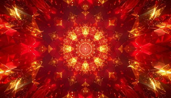 黄金の光を放つ赤い万華鏡アート 黄金の光を放つ赤い万華鏡アートの写真