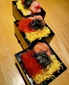 Seafood bowls lined up, JPG Seafood bowls lined up, JPG