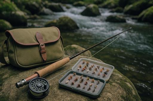 渓流釣りの道具の写真