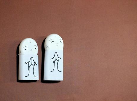 ふたりのお地蔵様 お地蔵様,拝む,人形の写真素材