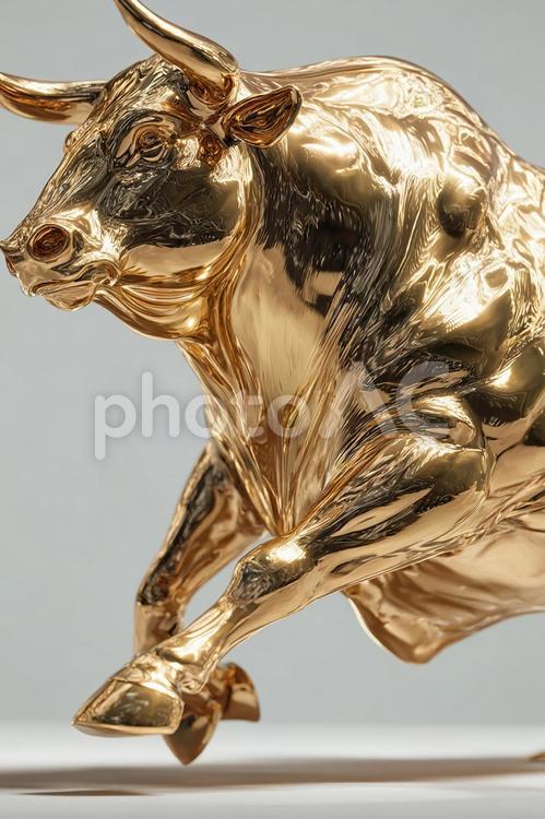 メタリックな輝きを放つ黄金の雄牛像 黄金の牛,ブル,金色の写真素材