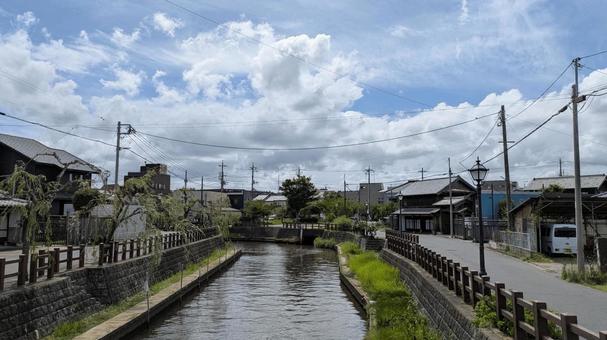 千葉県香取市・佐原の町並みと小野川 千葉県香取市・佐原の町並みと小野川の写真