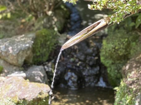 Coolness in a Japanese-style garden (waterfall in a pond), JPG
