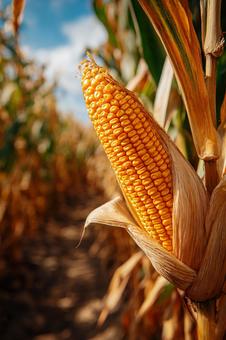 葉の間から輝く完熟トウモロコシ 葉の間から輝く完熟トウモロコシの写真