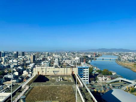 豊橋市役所から望む市街地と豊川 豊橋市,豊川,豊橋の写真素材