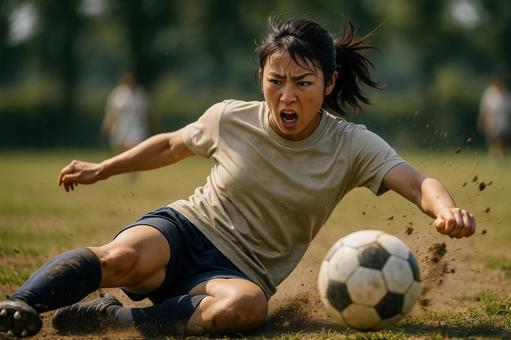 スライディングする女子選手 スライディングする女子選手の写真