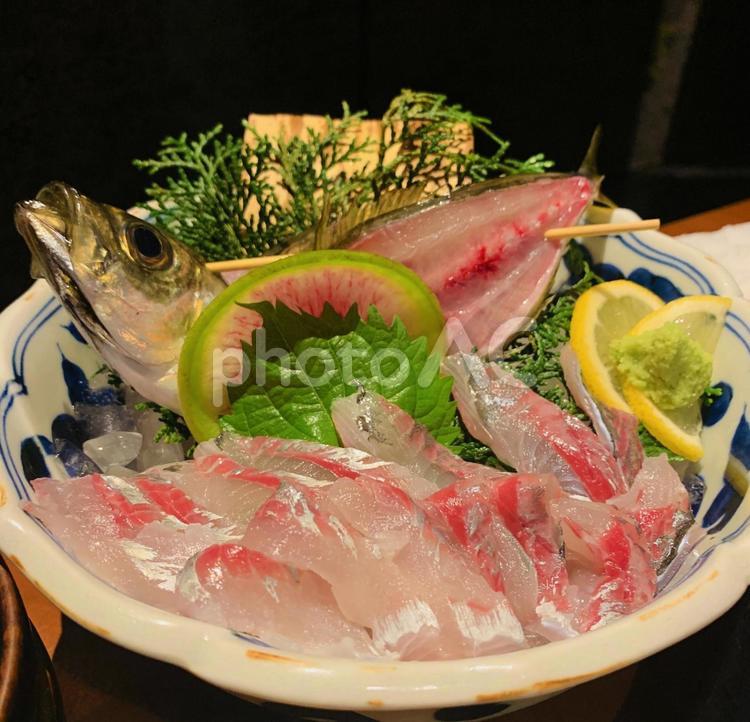 あじの刺身　姿造り シマアジ,刺身,活き造りの写真素材