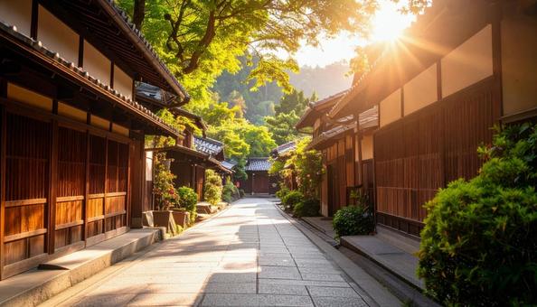 夏の日差しが降り注ぐ日本の街並み 夏の日差しが降り注ぐ日本の街並みの写真