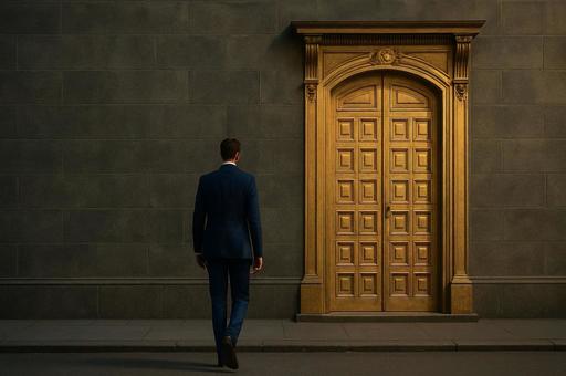 黄金の扉の前の人物の写真