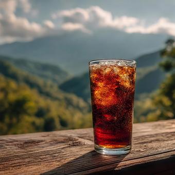 紅葉の山と冷たいコーラ 紅葉の山と冷たいコーラの写真