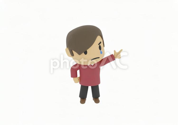 悔し涙で指を指す若い私服の男性で少年 クレイアート,人,案内の写真素材