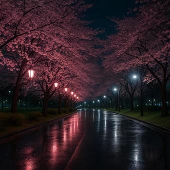夜桜ライトアップの写真