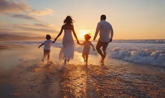 輝く光に包まれた家族の写真