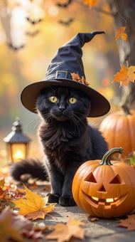 ハロウィン仮装　魔女な黒猫の写真