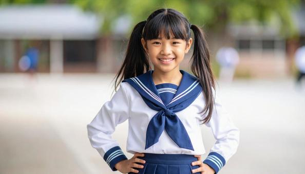 学校に通うセーラー服姿の女の子の写真