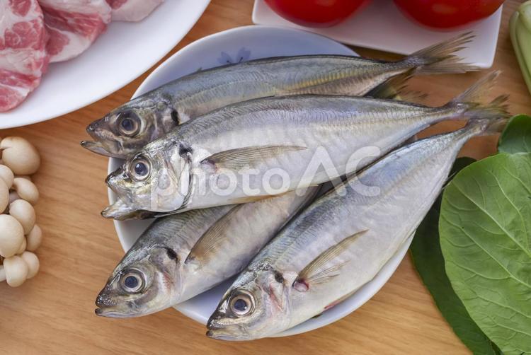 新鮮で美味しそうな鯵 アジ,青魚,鮮魚の写真素材