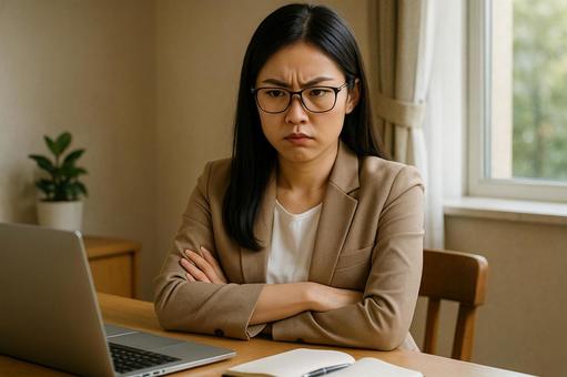 怒るビジネス女性の写真