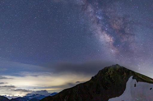 アルプスの山シルエットと美しい天の川 アルプスの山シルエットと美しい天の川 星空,夜空,天の川の写真素材