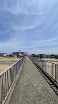Photo, aosha river, imabari city, blue sky, 