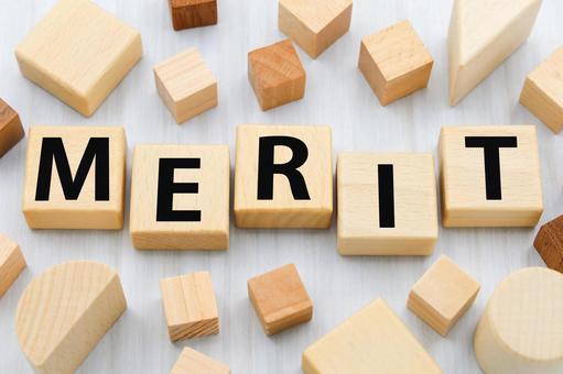 メリットの木製文字ブロック メリット,merit,強みの写真素材
